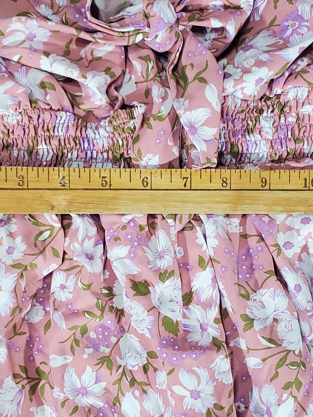 Pink Floral Womens' Tiered Dress with Puff Sleeves - Picture 10 of 11